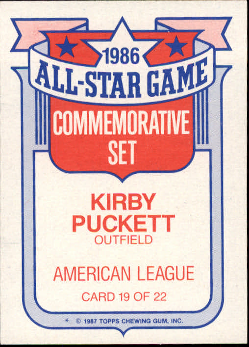 1987 Topps Glossy All-Stars #19 Kirby Puckett back image