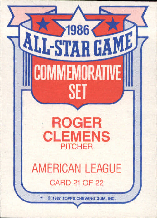 1987 Topps Glossy All-Stars #21 Roger Clemens back image
