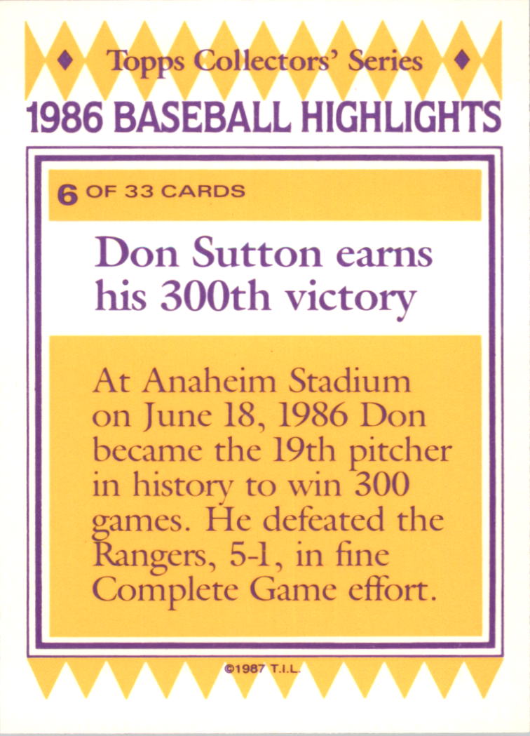 1987 Woolworth's Topps #6 Don Sutton back image