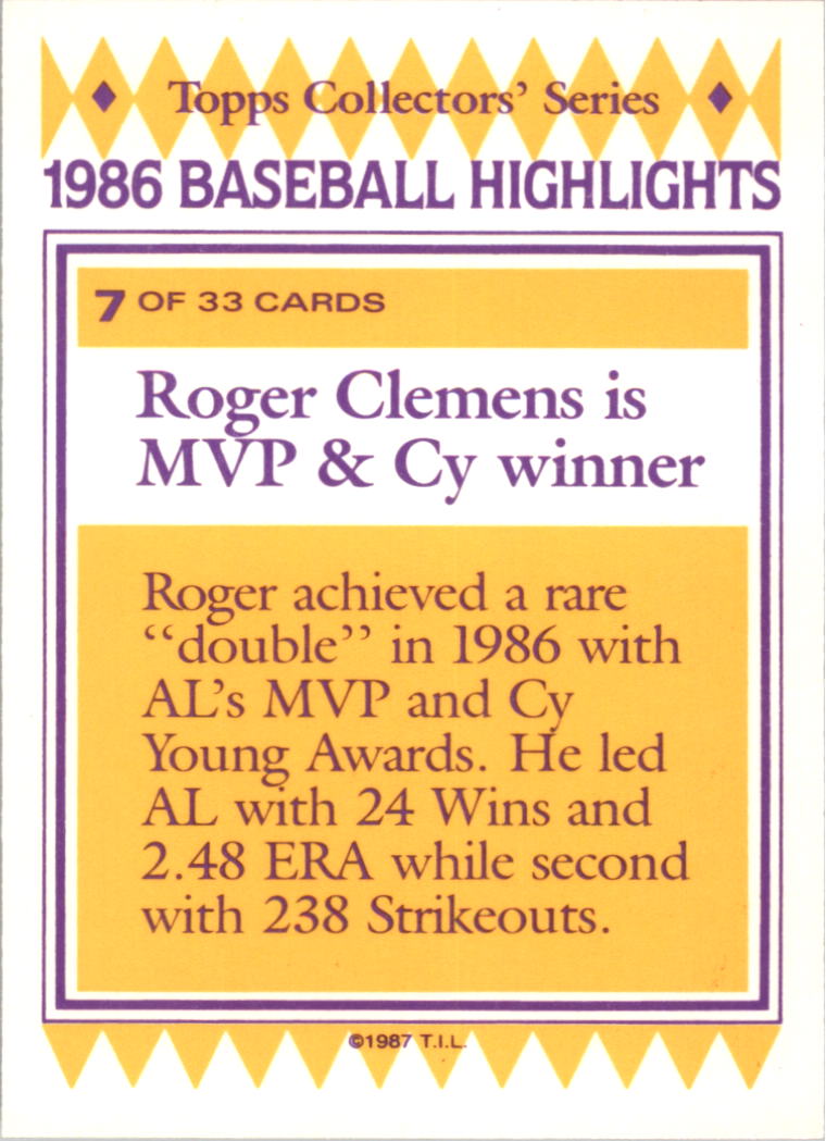 1987 Woolworth's Topps #7 Roger Clemens back image