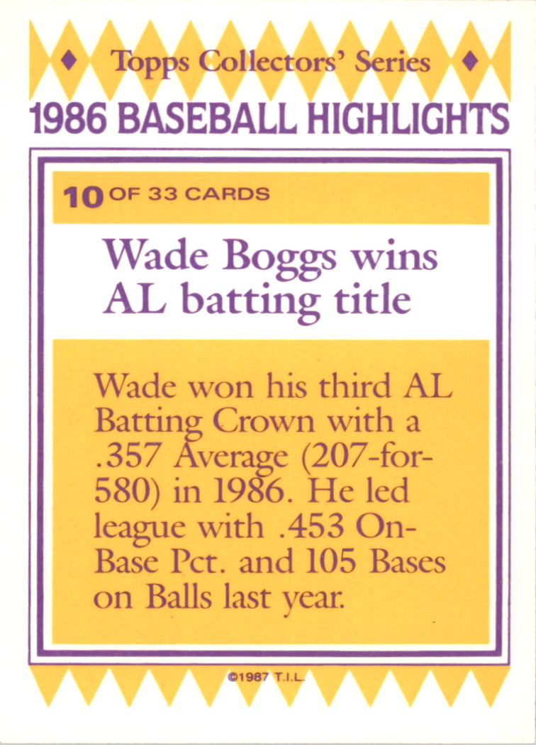 1987 Woolworth's Topps #10 Wade Boggs back image