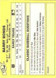1987 Classic Update Yellow #113 Barry Bonds back image