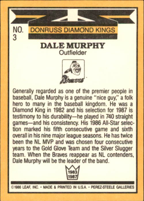 1987 Donruss #3 Dale Murphy DK back image