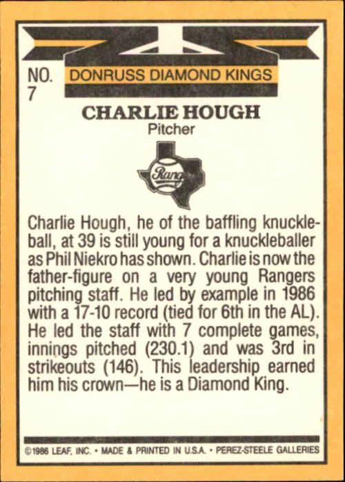 1987 Donruss #7 Charlie Hough DK back image