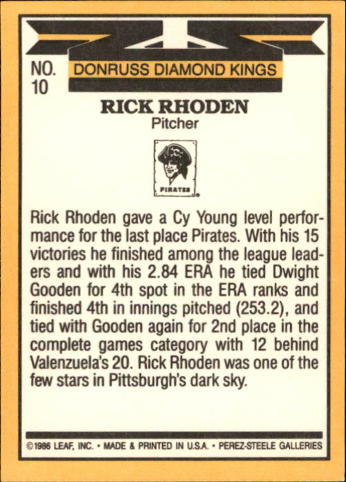 1987 Donruss #10 Rick Rhoden DK back image