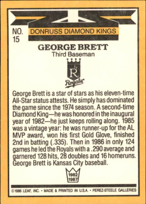 1987 Donruss #15 George Brett DK back image