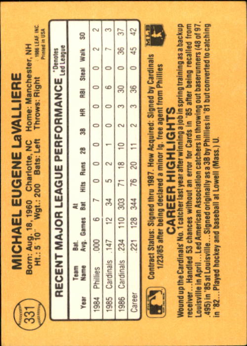 A7218- 1987 Donruss Baseball Karten 248-497 + Rookies -du Pick- 15 + Kostenlose - Bild 163 von 493