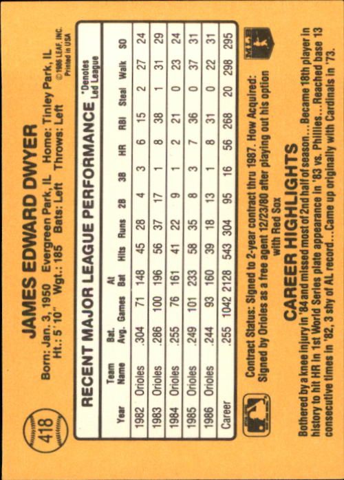 A7218- 1987 Donruss Baseball Karten 248-497 + Rookies -du Pick- 15 + Kostenlose - Bild 337 von 493