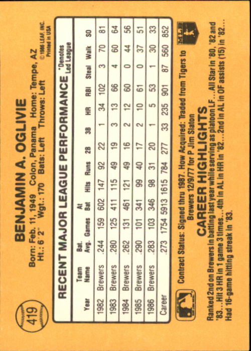 A7218- 1987 Donruss Baseball Karten 248-497 + Rookies -du Pick- 15 + Kostenlose - Bild 339 von 493