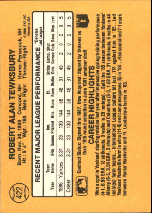 A7218- 1987 Donruss Baseball Karten 248-497 + Rookies -du Pick- 15 + Kostenlose - Bild 345 von 493