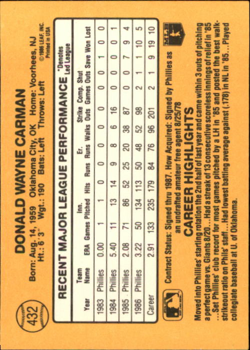 A7218- 1987 Donruss Baseball Karten 248-497 + Rookies -du Pick- 15 + Kostenlose - Bild 365 von 493