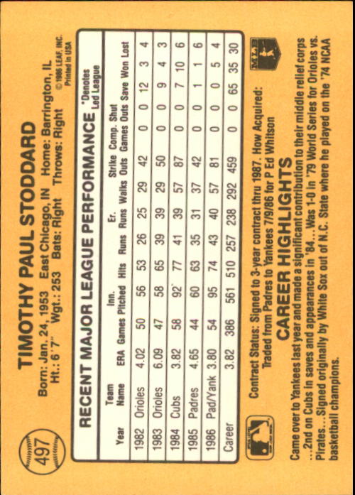 A7218- 1987 Donruss Baseball Karten 248-497 + Rookies -du Pick- 15 + Kostenlose - Bild 493 von 493
