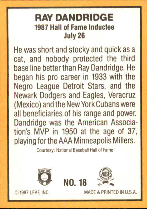 1987 Donruss Highlights #18 Ray Dandridge back image