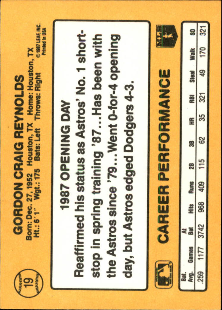 1987 Donruss Opening Day #19 Craig Reynolds back image