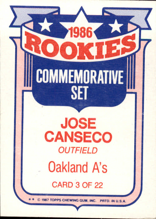 1987 Topps Rookies #3 Jose Canseco back image