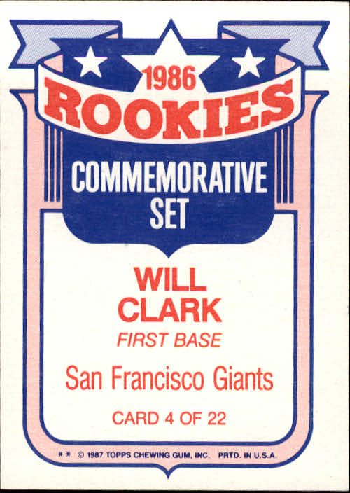 1987 Topps Rookies #4 Will Clark back image