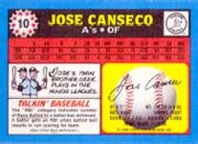 1988 Topps UK Minis #10 Jose Canseco back image