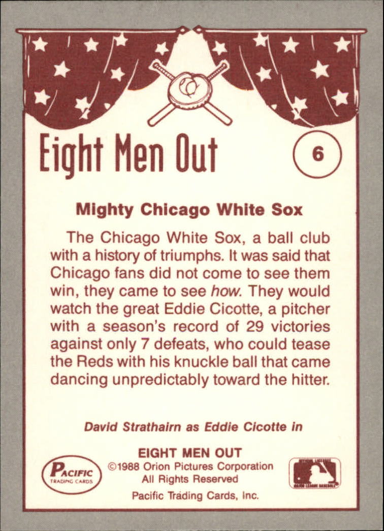 1988 Pacific Eight Men Out #6 Eddie Cicotte 29-7/in 1919 back image