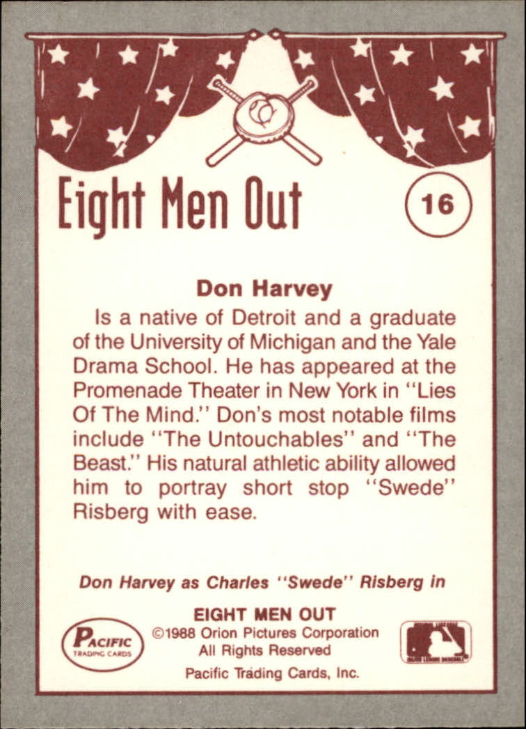 1988 Pacific Eight Men Out #16 Don Harvey as/Swede Risberg back image
