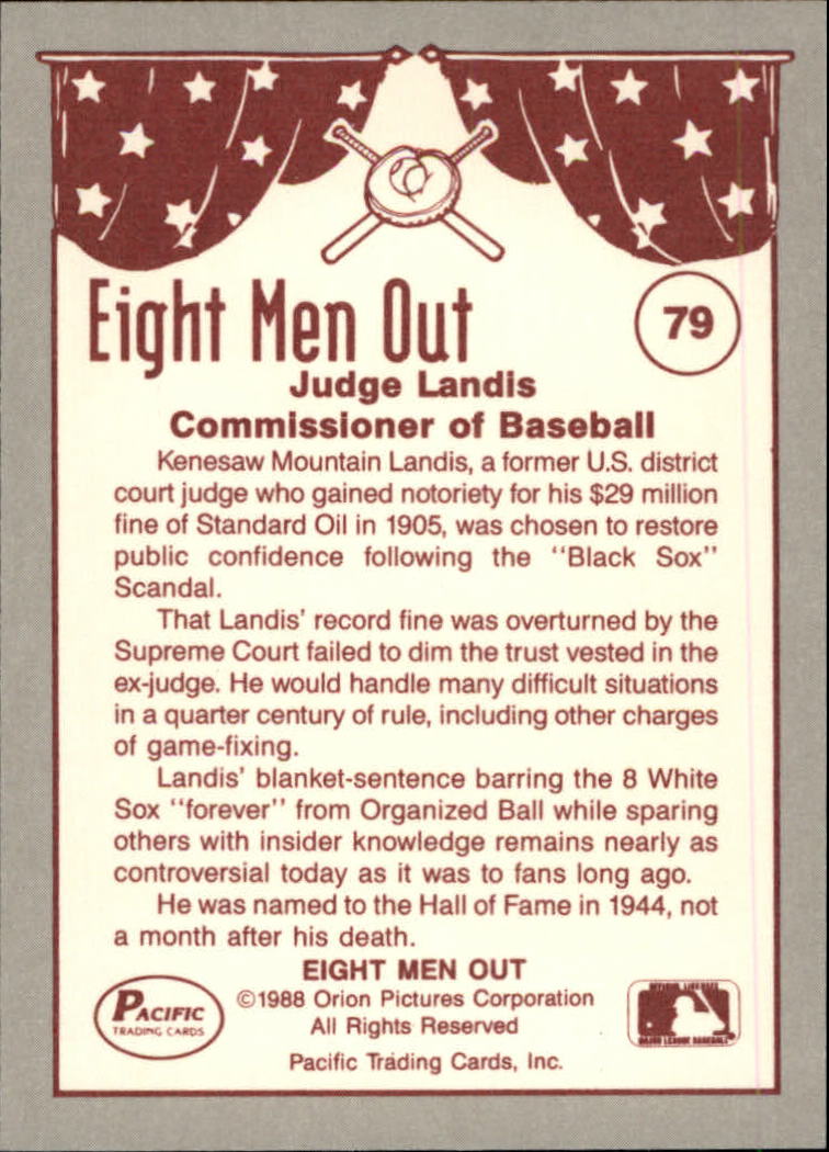 1988 Pacific Eight Men Out #79 Judge Landis COMM back image