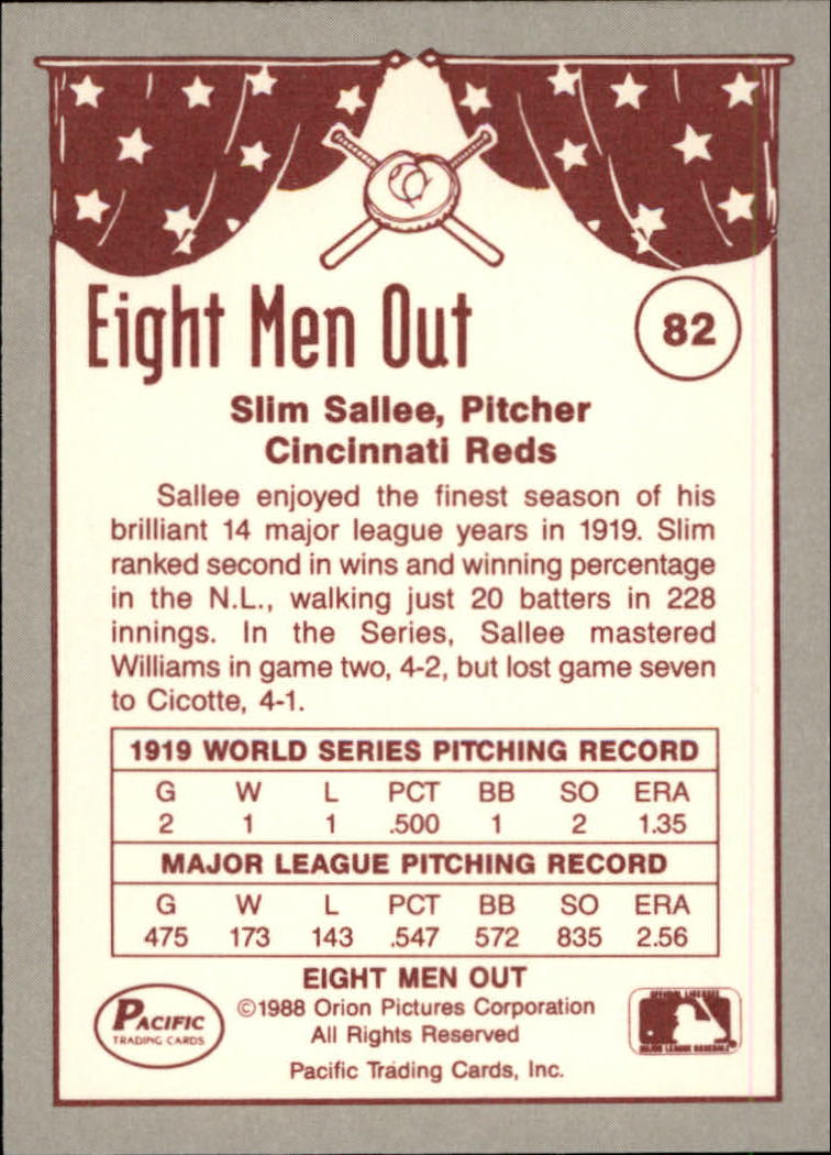 1988 Pacific Eight Men Out #82 Slim Sallee back image