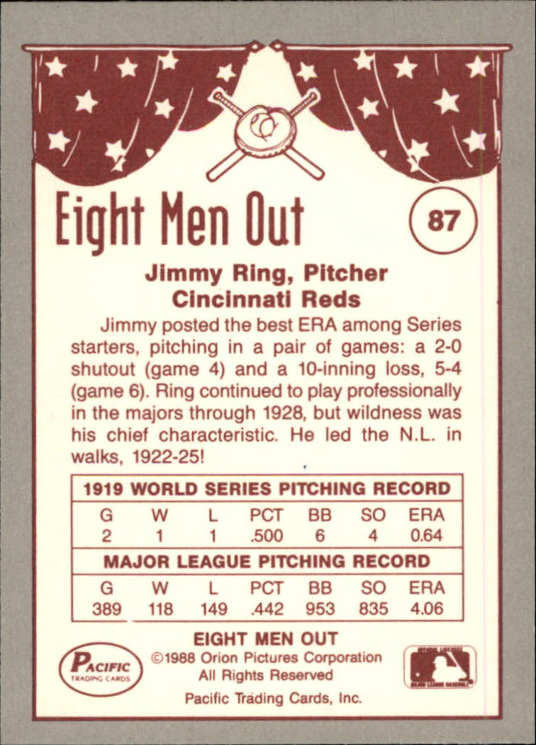 1988 Pacific Eight Men Out #87 Jimmy Ring back image
