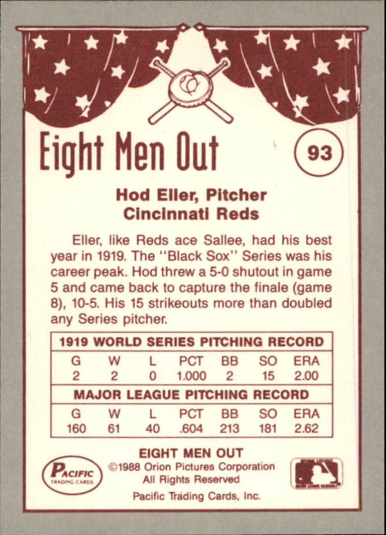1988 Pacific Eight Men Out #93 Hod Eller back image