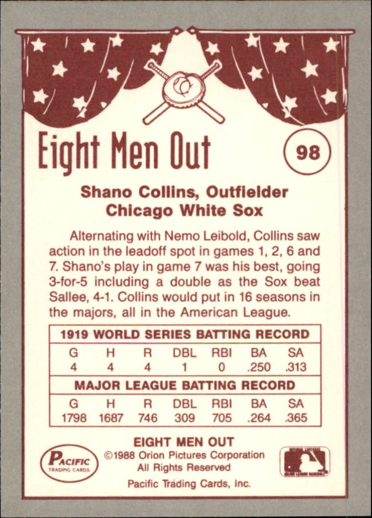 1988 Pacific Eight Men Out #98 Shano Collins back image