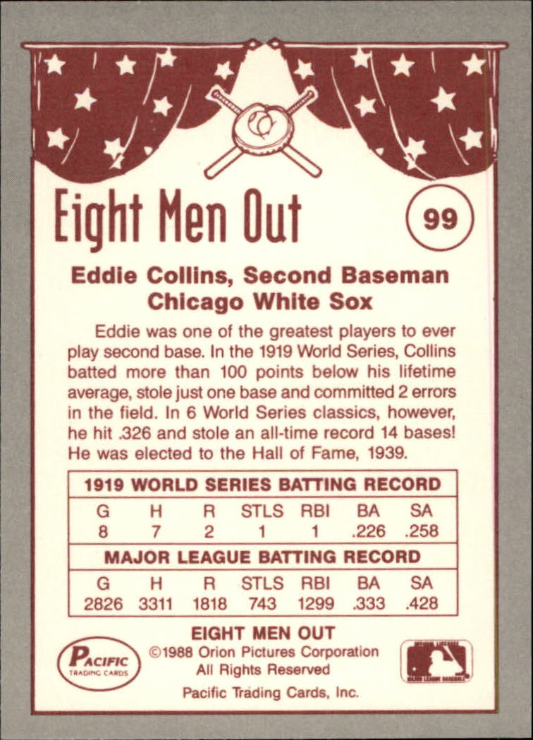 1988 Pacific Eight Men Out #99 Eddie Collins back image