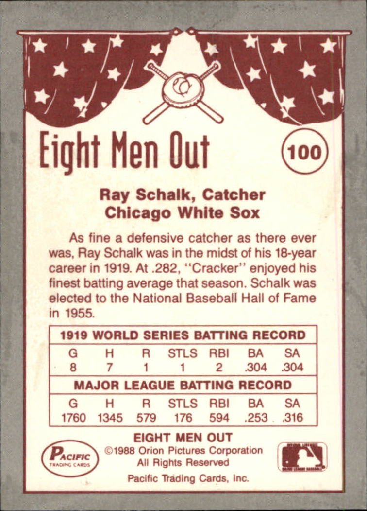 1988 Pacific Eight Men Out #100 Ray Schalk back image