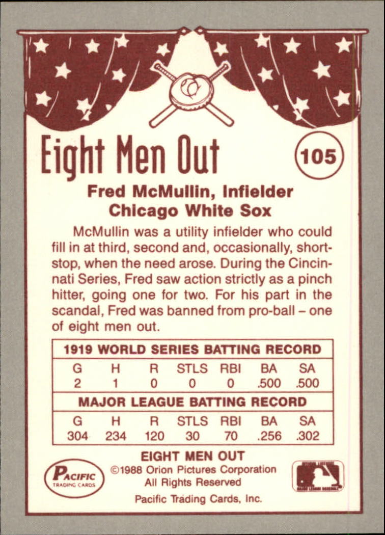 1988 Pacific Eight Men Out #105 Fred McMullin back image