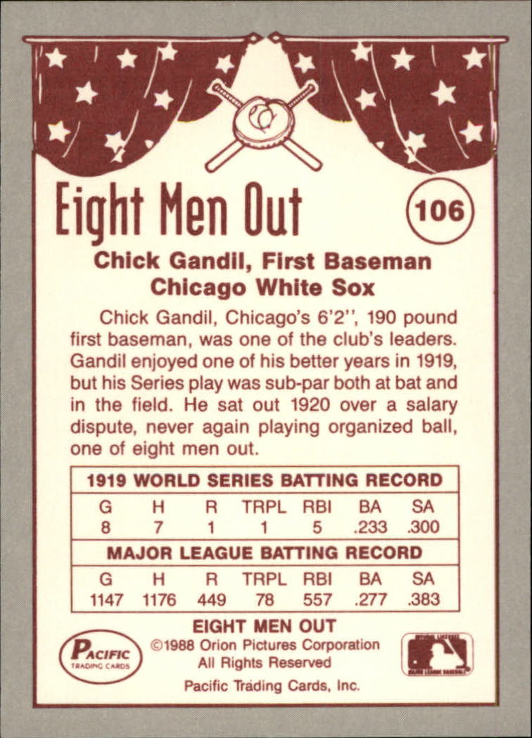 1988 Pacific Eight Men Out #106 Chick Gandil back image