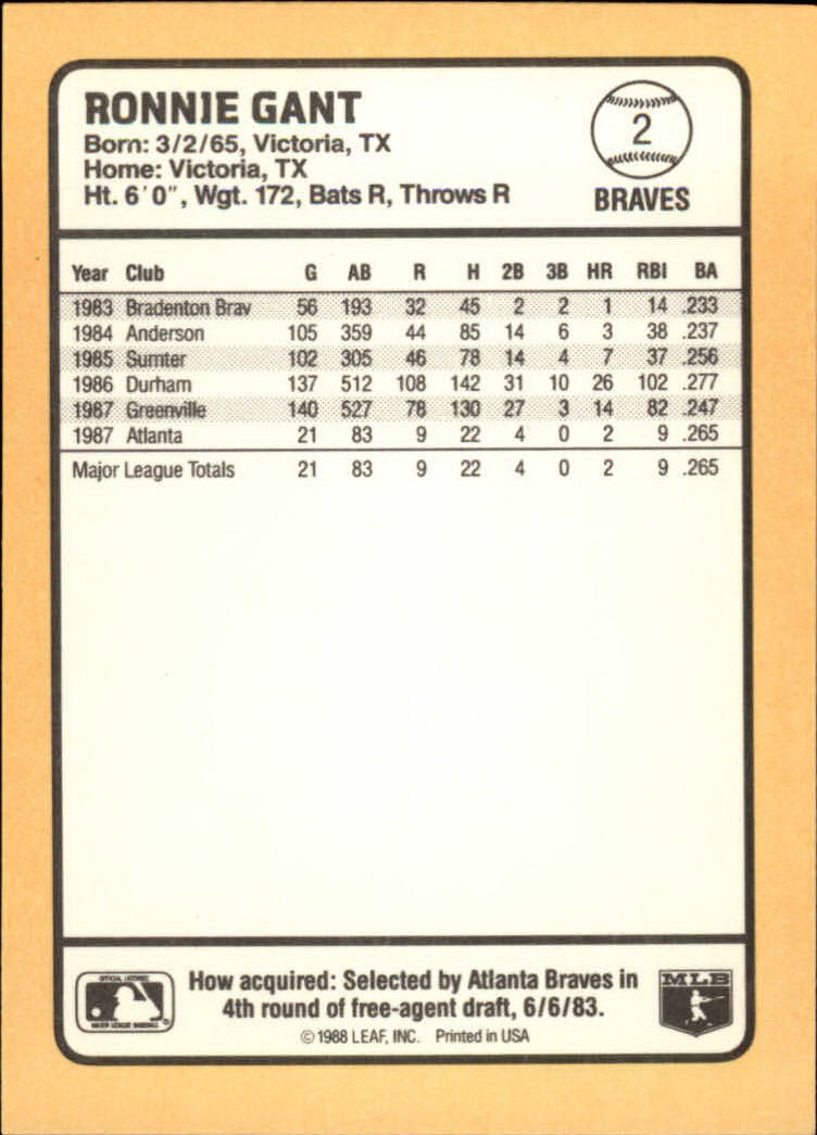 1988 Donruss Baseball's Best #2 Ron Gant back image