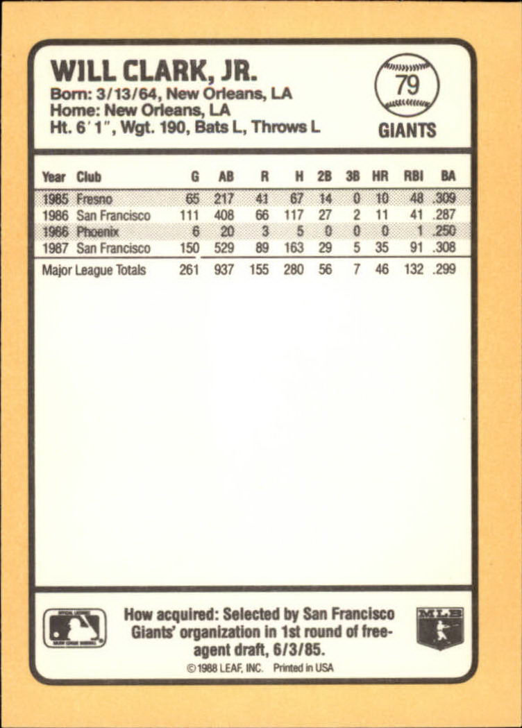 Will Clark #79 Prices, 1988 Donruss Baseball's Best