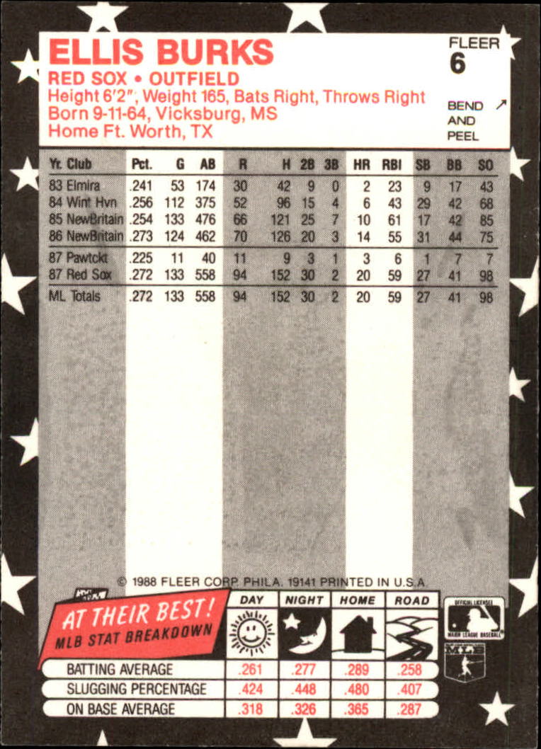 1988 Fleer Star Stickers Baseball "Main Set" Base Cards