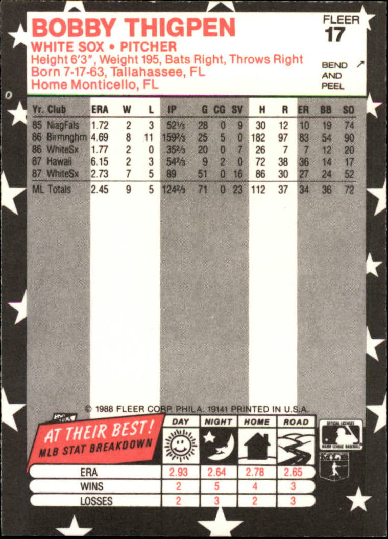 1988 Fleer Star Stickers Baseball "Main Set" Base Cards