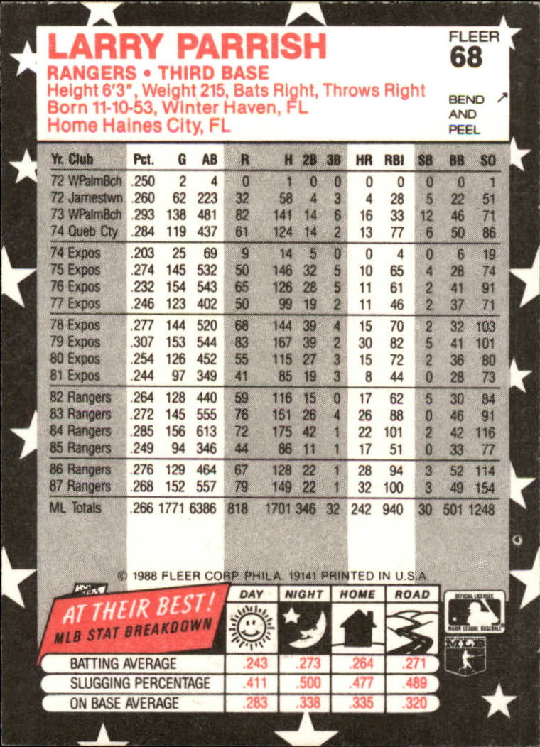 1988 Fleer Star Stickers Baseball "Main Set" Base Cards