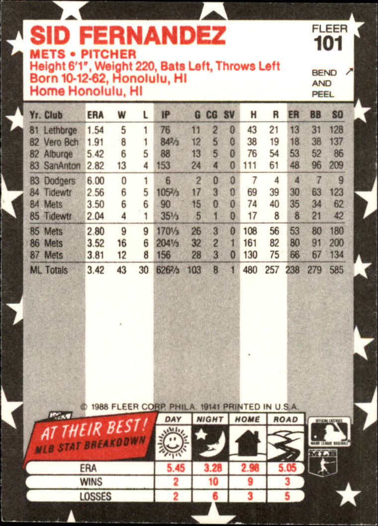 1988 Fleer Star Stickers Baseball "Main Set" Base Cards