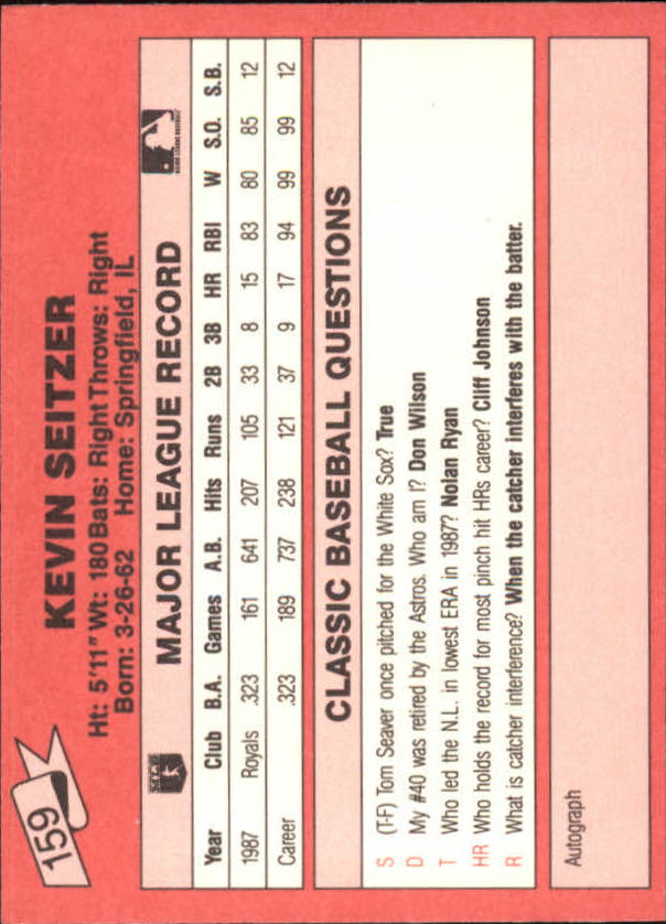 1988 Classic Red #159 Kevin Seitzer back image