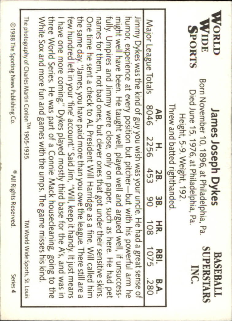 1988 Conlon Series 4 #10 Jimmy Dykes back image