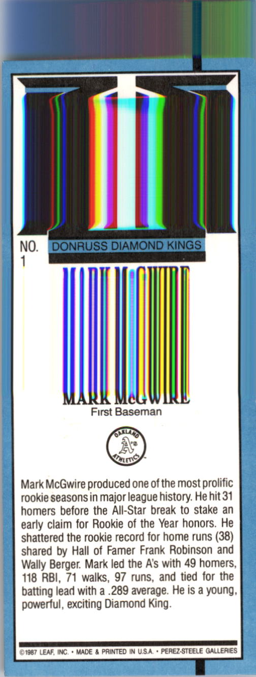 1988 Donruss #1 Mark McGwire DK back image