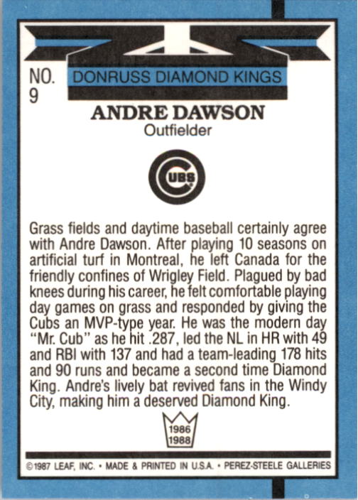 1988 Donruss #9 Andre Dawson DK back image