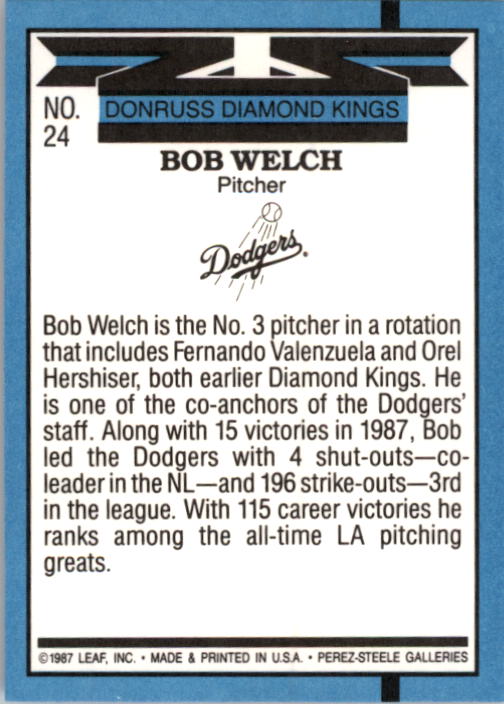 1988 Donruss #24 Bob Welch DK back image