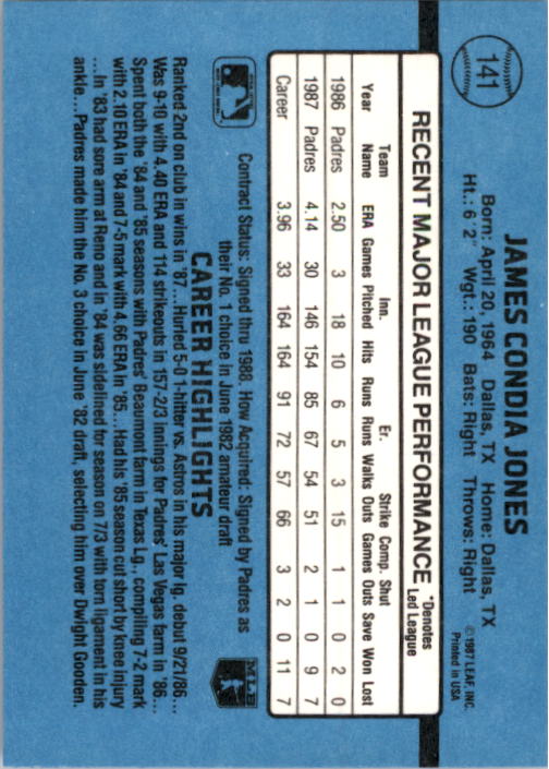 1988 Donruss #141 Jimmy Jones back image