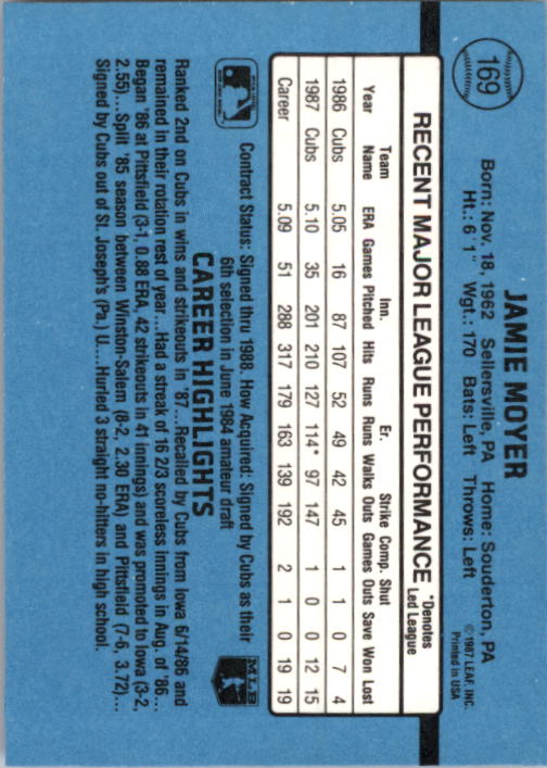 1986 Gatorade Chicago Cubs Jamie Moyer #49