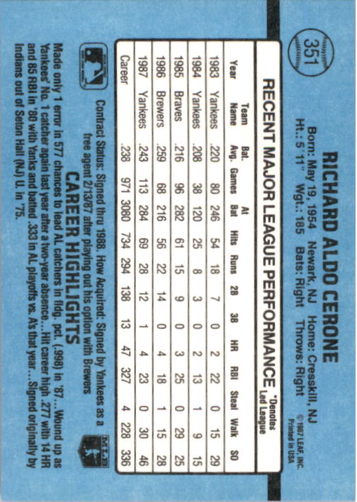 thumbnail 203  - 1988 Donruss Baseball Cards 249-496 Pick From List