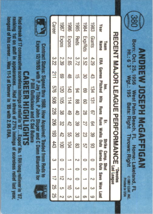thumbnail 257  - 1988 Donruss Baseball Cards 249-496 Pick From List