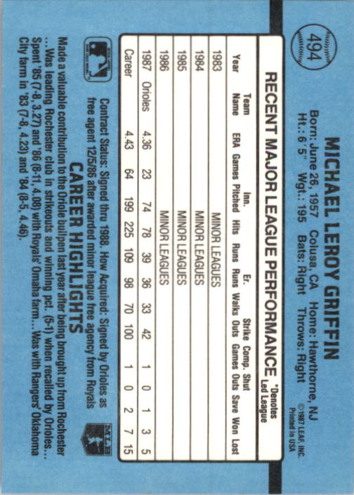 thumbnail 479  - 1988 Donruss Baseball Cards 249-496 Pick From List