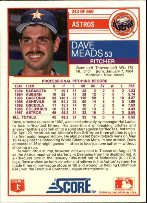 1988 Score #243 Dave Meads back image