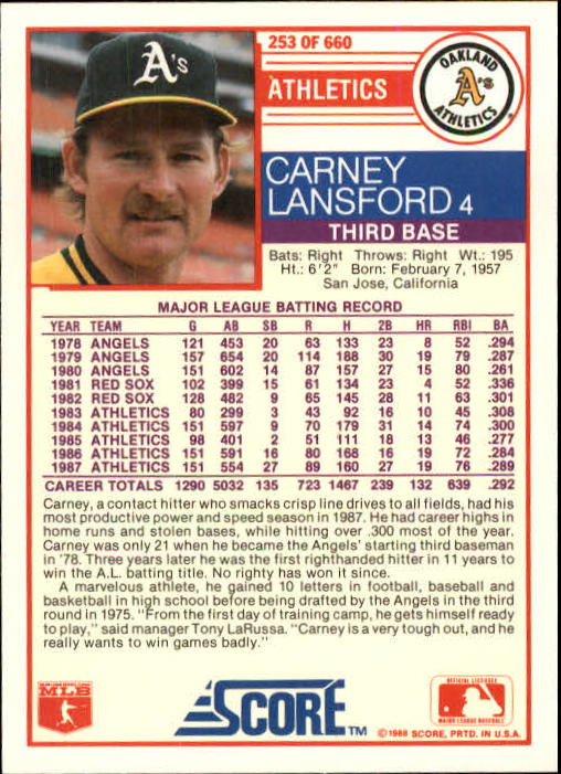 A0417- 1988 Score Baseball Cards 251-500 +Rookies -You Pick- 15+ FREE US SHIP - Picture 7 of 497